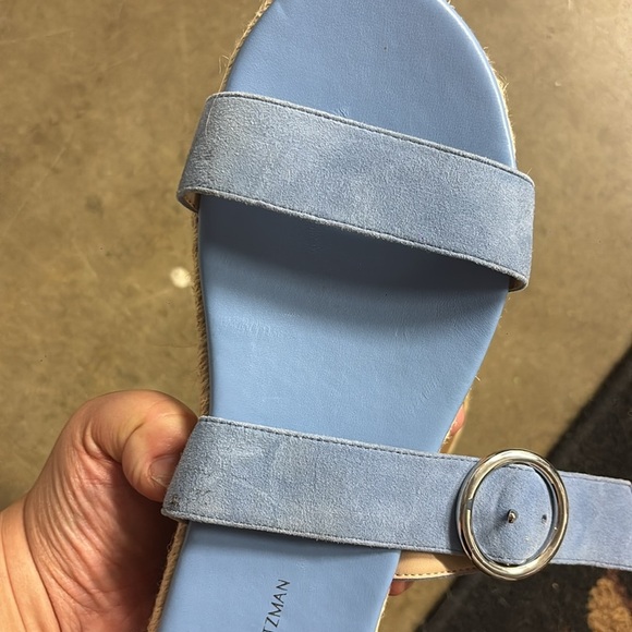 Stuart Weitzman Mykonos Two Strap Suede Blue Periwinkle Sandals Size 9 - Picture 3 of 4